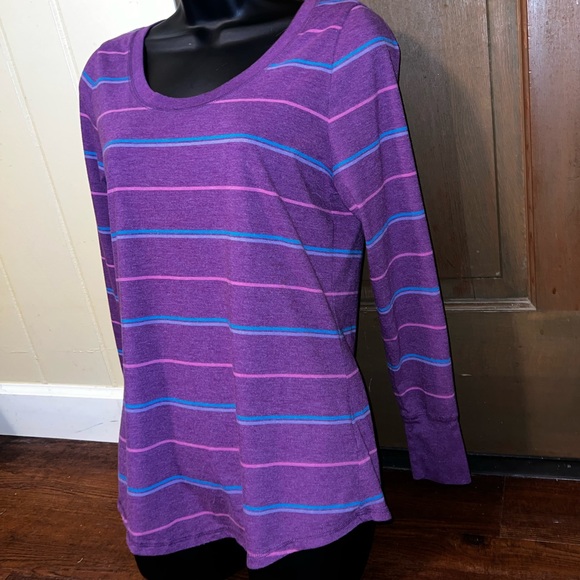 Mossimo Supply Retro Purple Pink Blue Stripe Long Sleeve Tee Size S/M - Picture 4 of 11